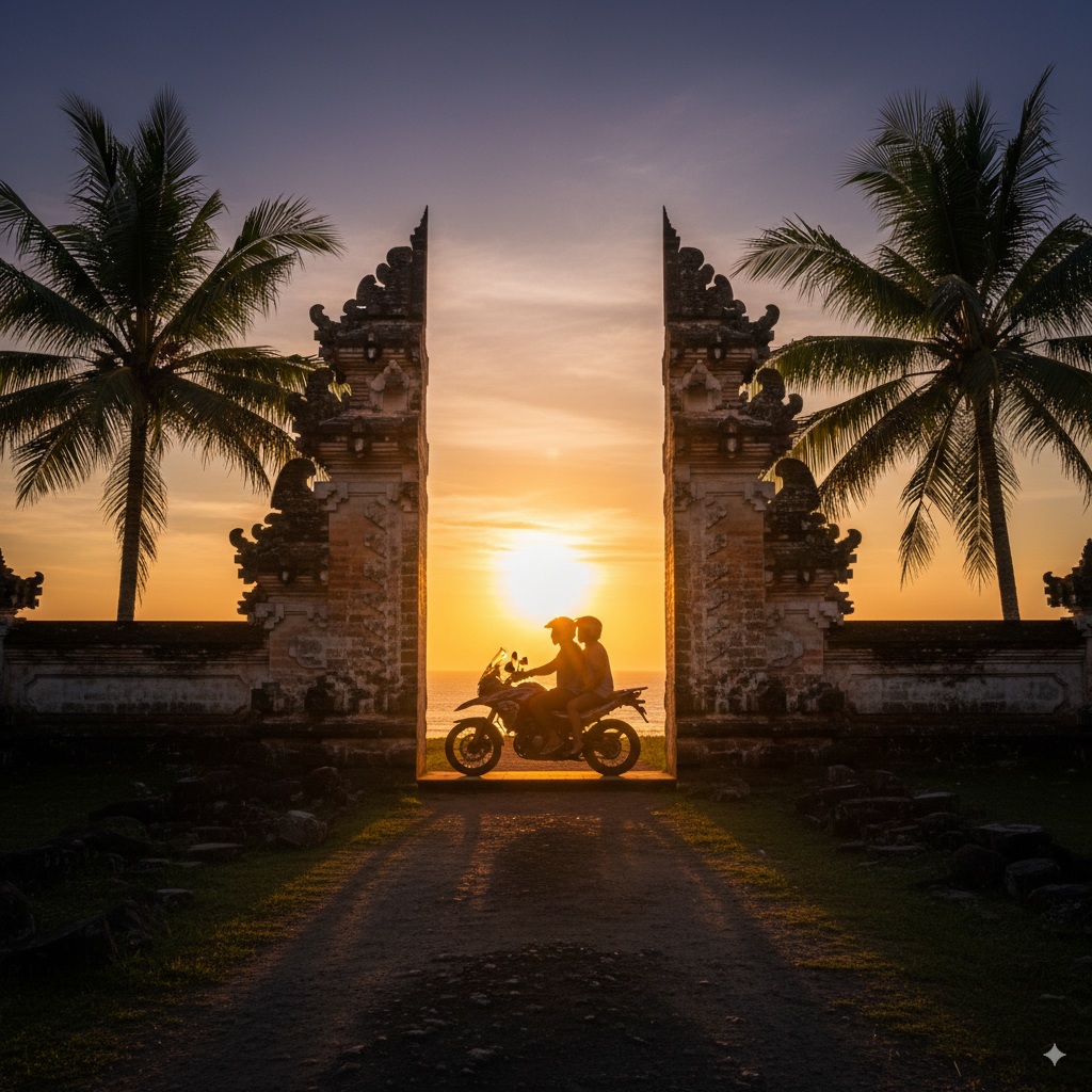 Beautiful Bali scenery with motorbikes